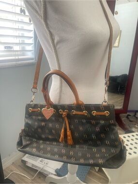 Dooney & Bourke Black Multicolor DB Signature Satchel with Brown Trim Vintage